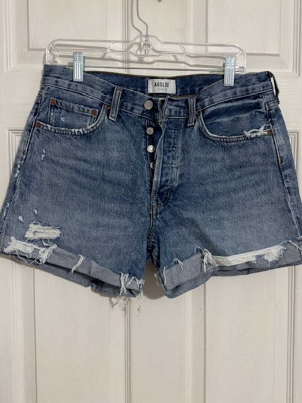 AGOLDE Women's Distressed Button Up Jean Shorts, Size 28